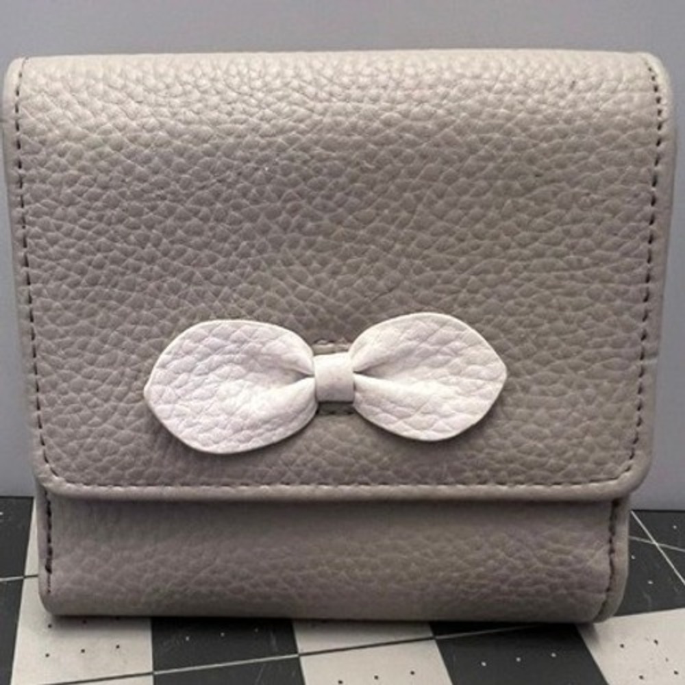 Lady Buxton Wallet Women 4x3.5 Gray White Bow 120th Anniversary Limited Edition